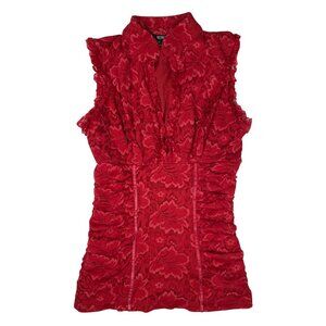 Xoxo Corset Style Lace Top V-Neck Ruched Sleeveless Red Coquette Dark Romantic S